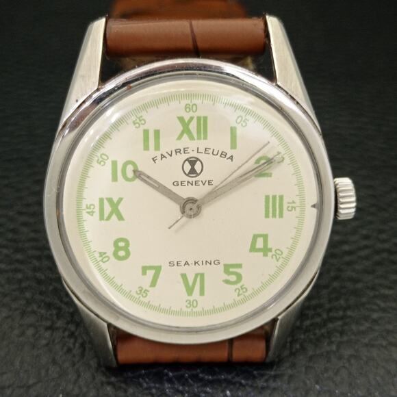 Vintage 1977 Favre Leuba Manual Mens Silver Watch W/Leather Strap - Picture 4 of 9